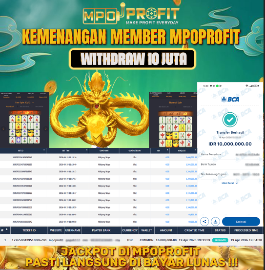 MPOPROFIT JACKPOT SLOT PGSOFT! KEMENANGAN MURNI DI (MAHJONG WAYS TOTAL RP 10.000.000,- LUNAS)